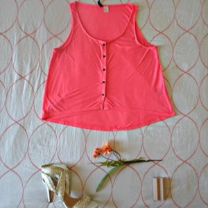 Neon Pink A-line Tank Top, Button Up
